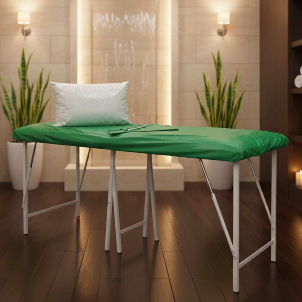 Combo sábana para camilla + funda suaviplast + almohada