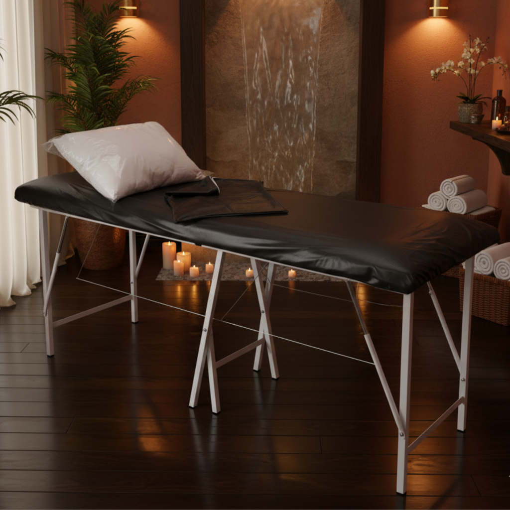 Combo sábana para camilla + funda suaviplast + almohada