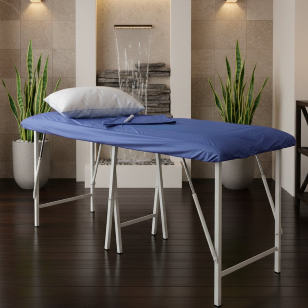 Combo sábana para camilla + funda suaviplast + almohada